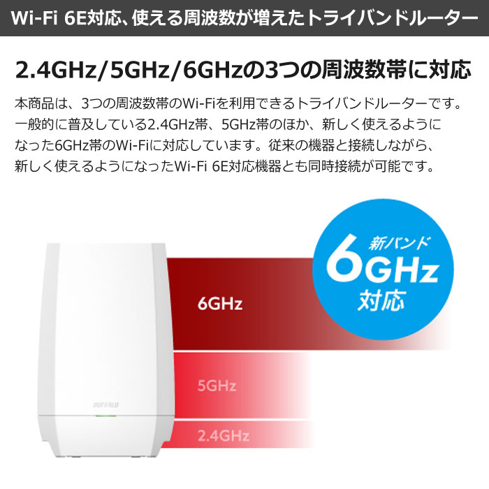 バッファロー Wi-Fiルーター Wi-Fi 6E 11ax対応トライバンド 2401+2401