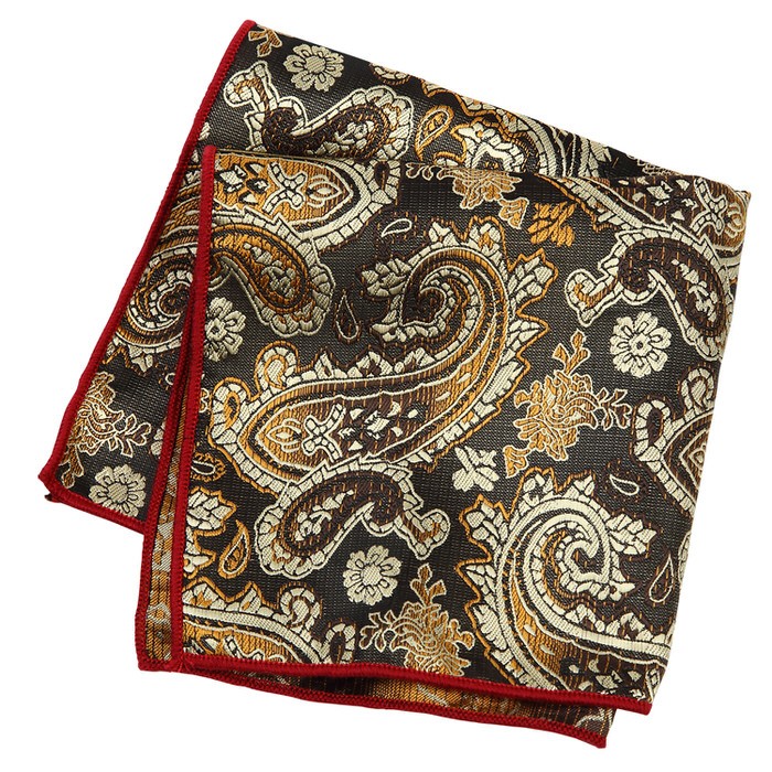 ペイズリー柄 チーフ ポケットチーフ パーティー お呼ばれ 礼装 披露宴 紳士 かっこいい おしゃれ プレゼント 黒 ブラック  金 ゴールド |  | 03
