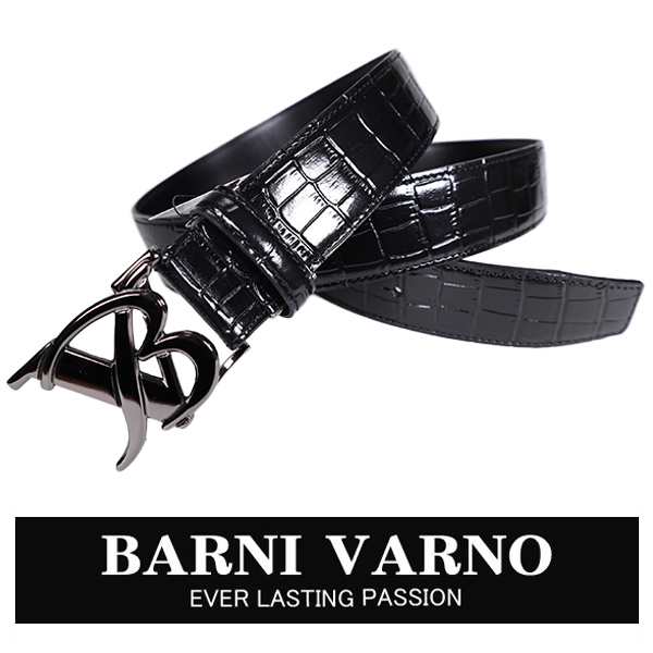 バーニヴァーノ牛革ベルト 幅広 ロング (最長116cm／黒）メンズ BARNI