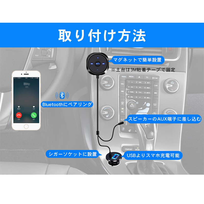 レシーバー 車 ブルートゥース Bluetooth FMトランスミッター ハンズフリー 通話 AUX オーディオ スピーカー USB充電 iPhone  スマホ 音楽 受信機 得トクセール :ZA-CAR014:東京電器 - 通販 - Yahoo!ショッピング