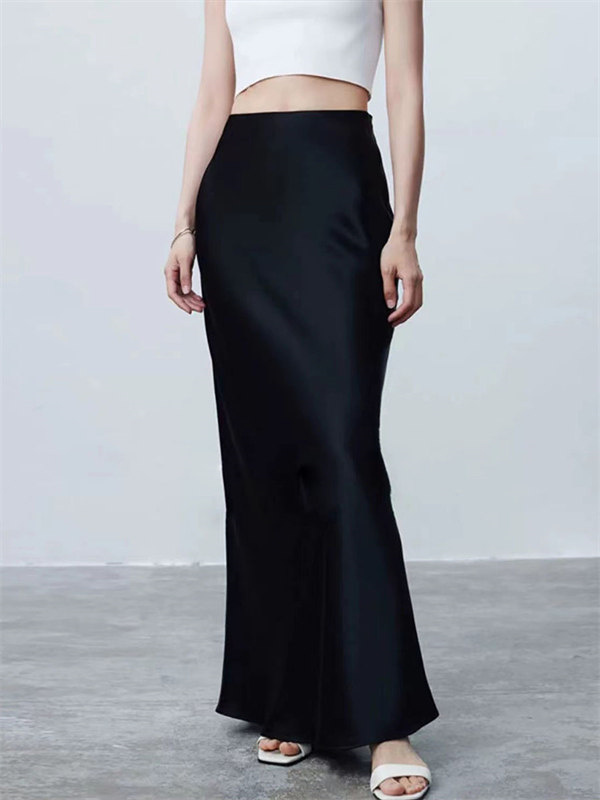 No.21 ブラック スェットロングタイトスカート Shelly island（シェリーアイランド）の「コットンエンボスロング