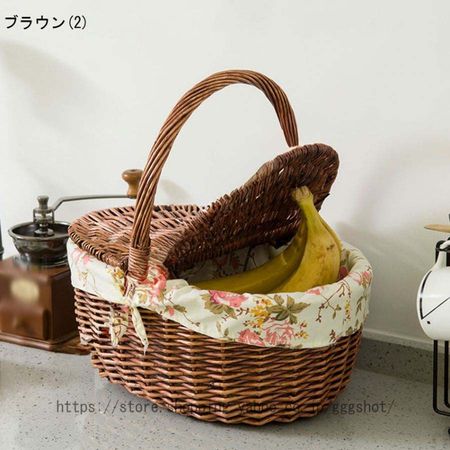 ピクニックバスケット バスケット アジア 和風 カゴ ストレージ 小物入れ 柳 かわいい ナチュラル インテリア キッチン収納 取っ手付き 可愛い 蓋付き｜encount-st｜03