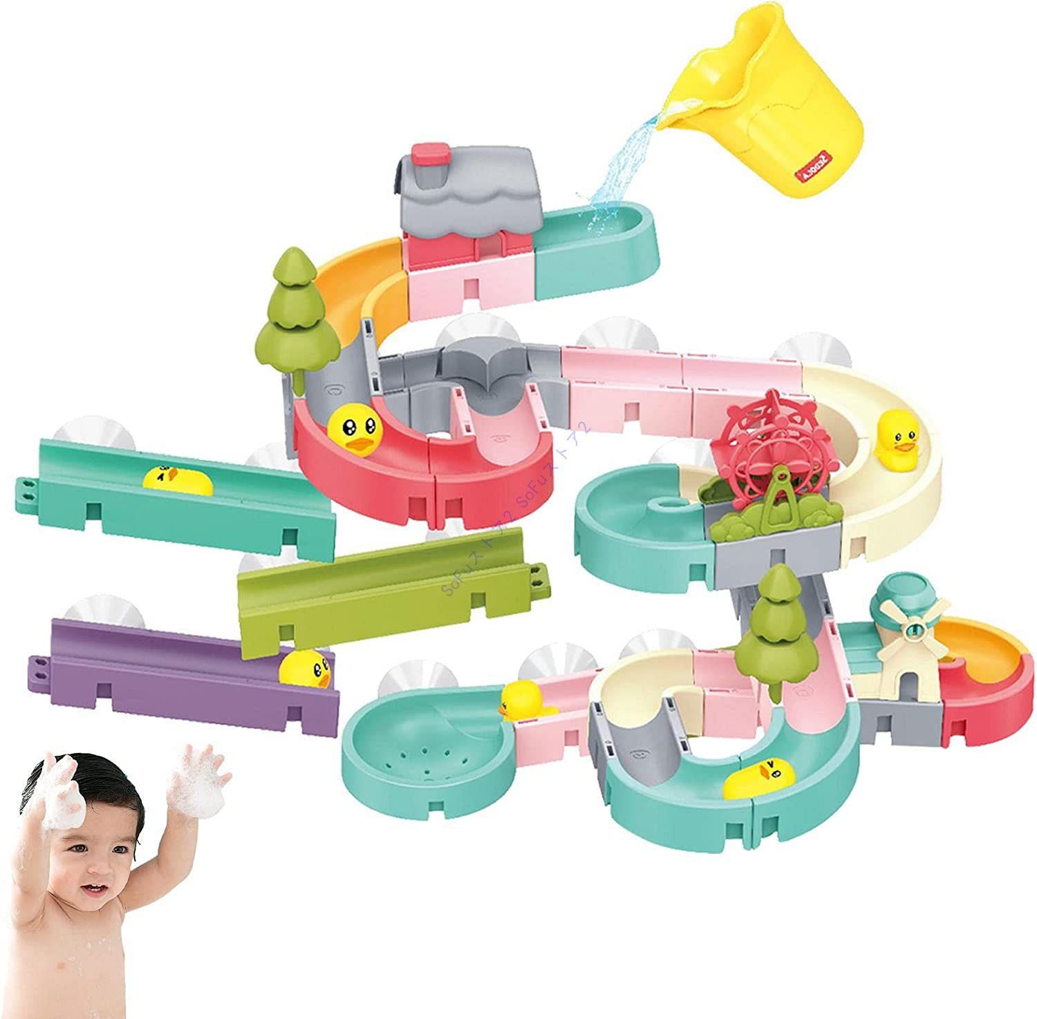 お風呂おもちゃ お風呂 レール 子供 オモチャ こども 子ども 玩具 お風呂おもちゃ 水遊びおもちゃ シャワーおもちゃ 水おもちゃ 噴水おもちゃ アヒルのレースト｜encount-st｜02