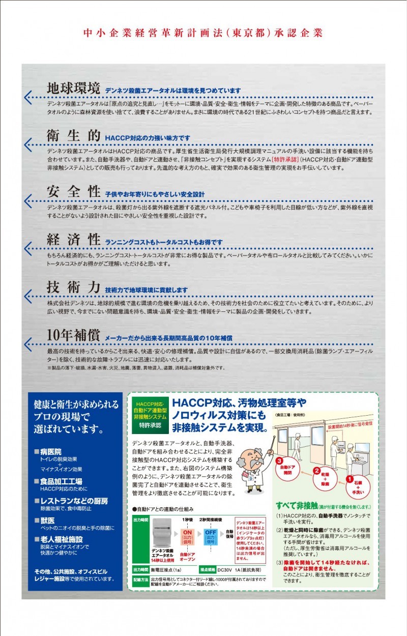 デンネツ殺菌エアータオル SDS100 速乾タイプ スタンダード 取付簡単
