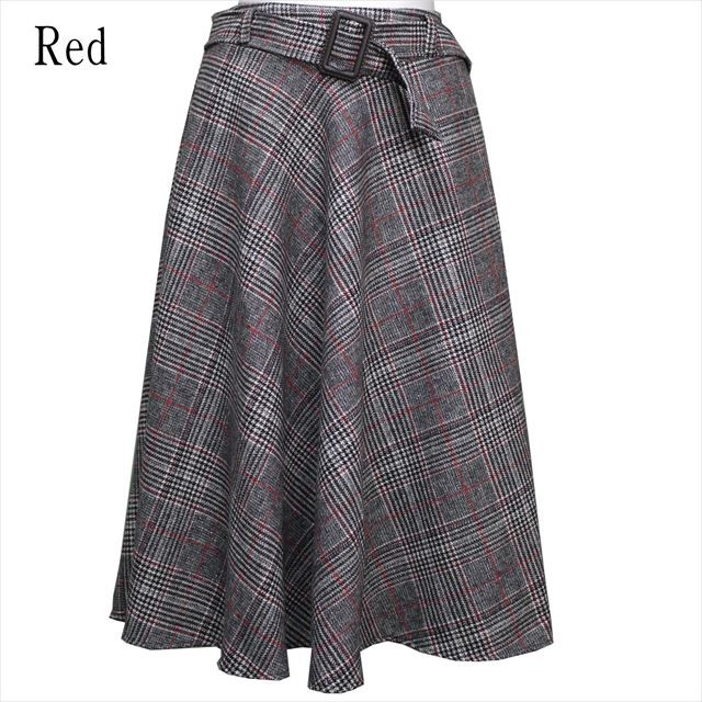 全2色　ツイードボーダーフレアスカート　ベルト付き 秋冬 膝丈 ミモレ丈 |  | 01