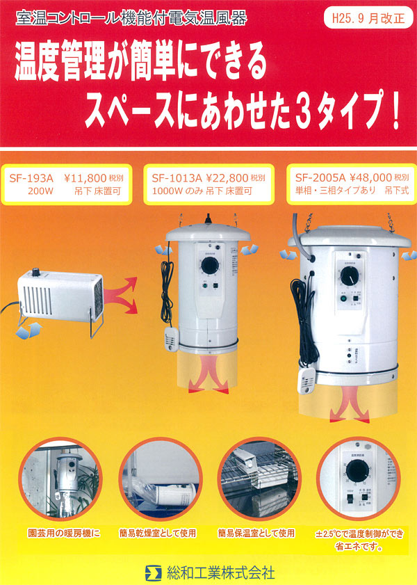 総和工業 電気温風機 サーキュレートヒーター 園芸 温室SF-1008A