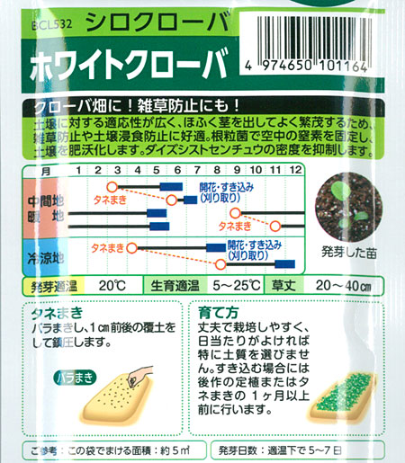 ホワイトクローバー（シロクローバー・シロツメグサ）5平米分（60ml