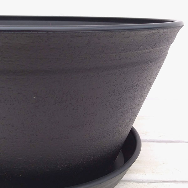 プラスチック製寄せ植え鉢：平鉢 寄せ植えジョイ 9号と受け皿のセット（ブラック）｜engei｜03