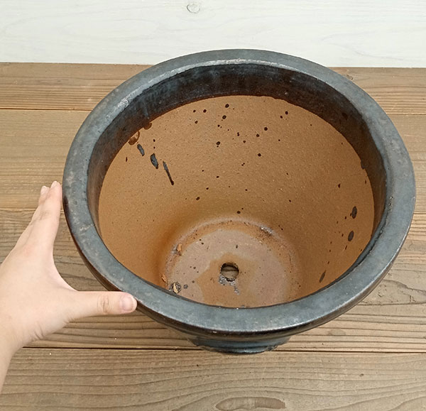 （わけあり特価）釉薬鉢：プロヴァンス直径36cm　アンスラサイト（黒）　ST319734｜engei｜06