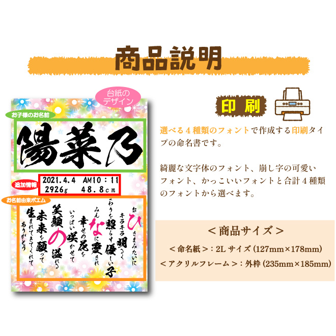 命名書 名入れ アクリル ポエム 命名紙 印刷代筆 出産祝い ギフト