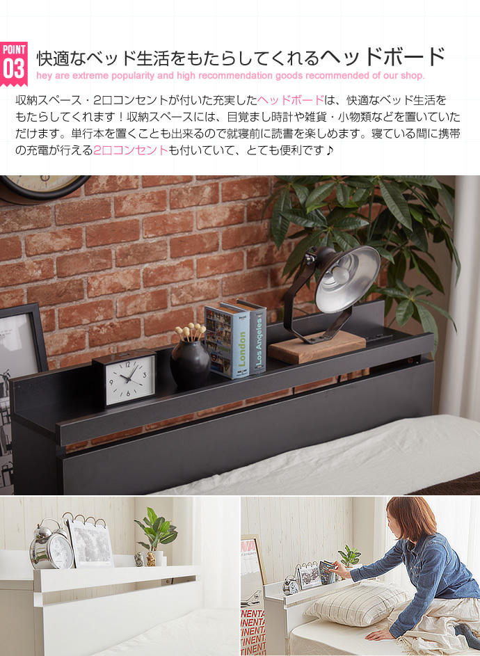 セミダブル Pluto プルート ベッド 収納付きベッド マットレス付き