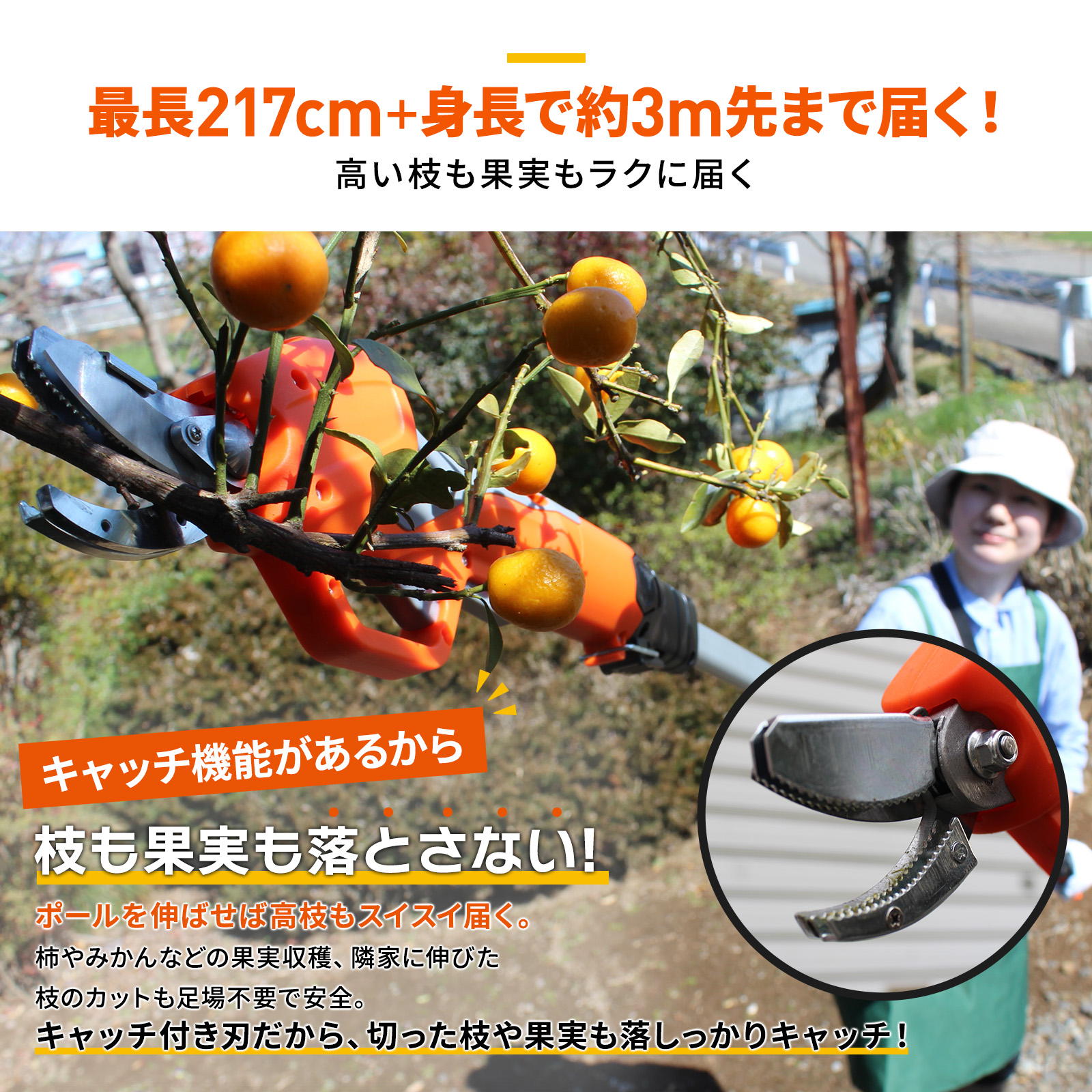 YARDFORCE 12Vコードレス高枝電動ハサミ