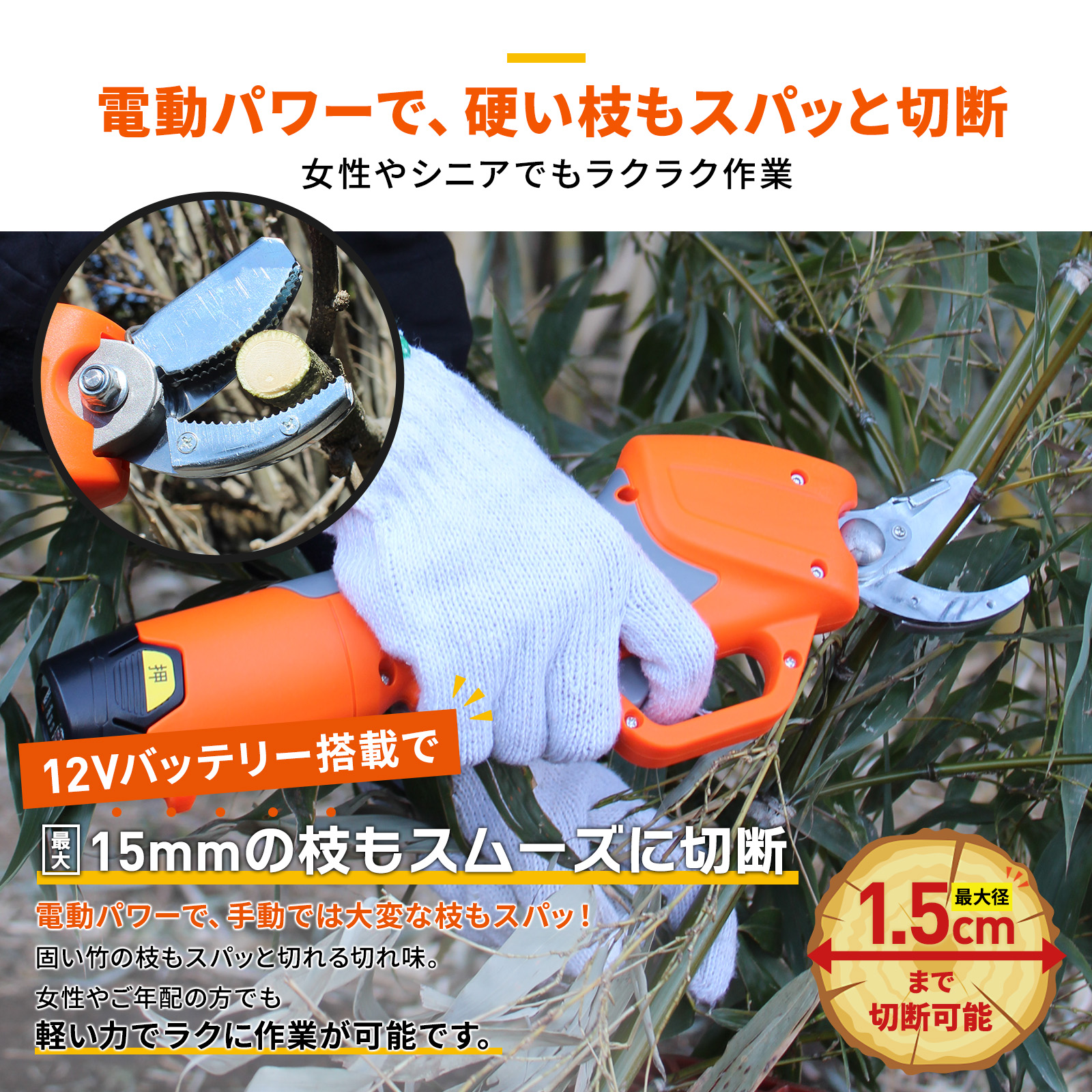 YARDFORCE 12Vコードレス高枝電動ハサミ