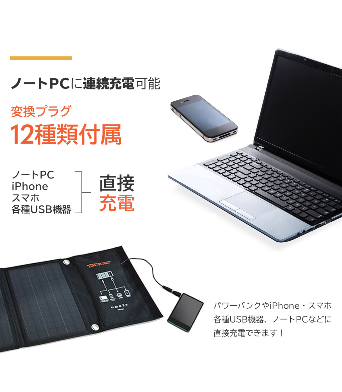 ソーラーチャージャー ソーラー充電器 EVERBright 21Wソーラーパネル