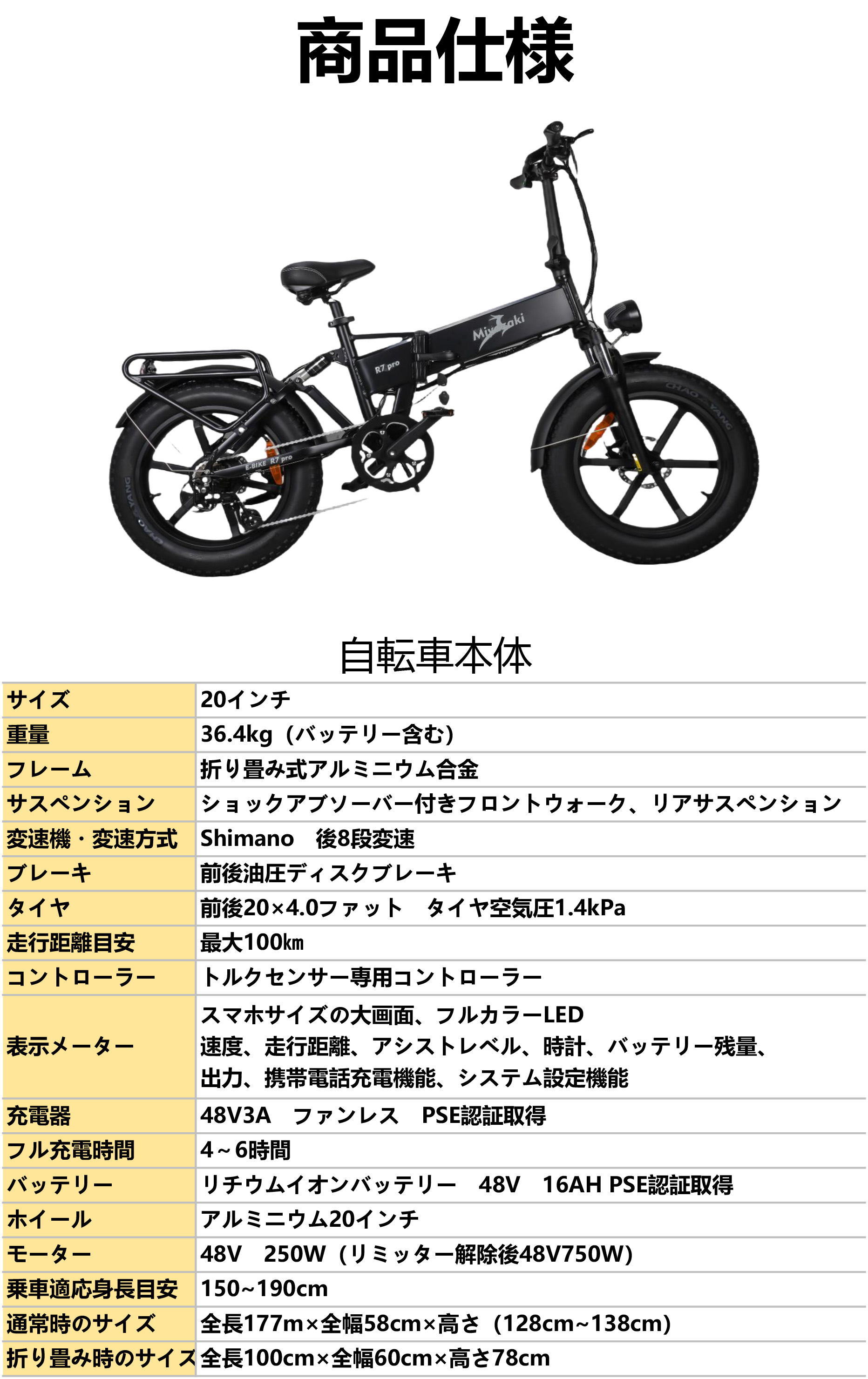 型式認定E-bike Miyazaki R7 PROファットバイク 電動アシスト自転車 