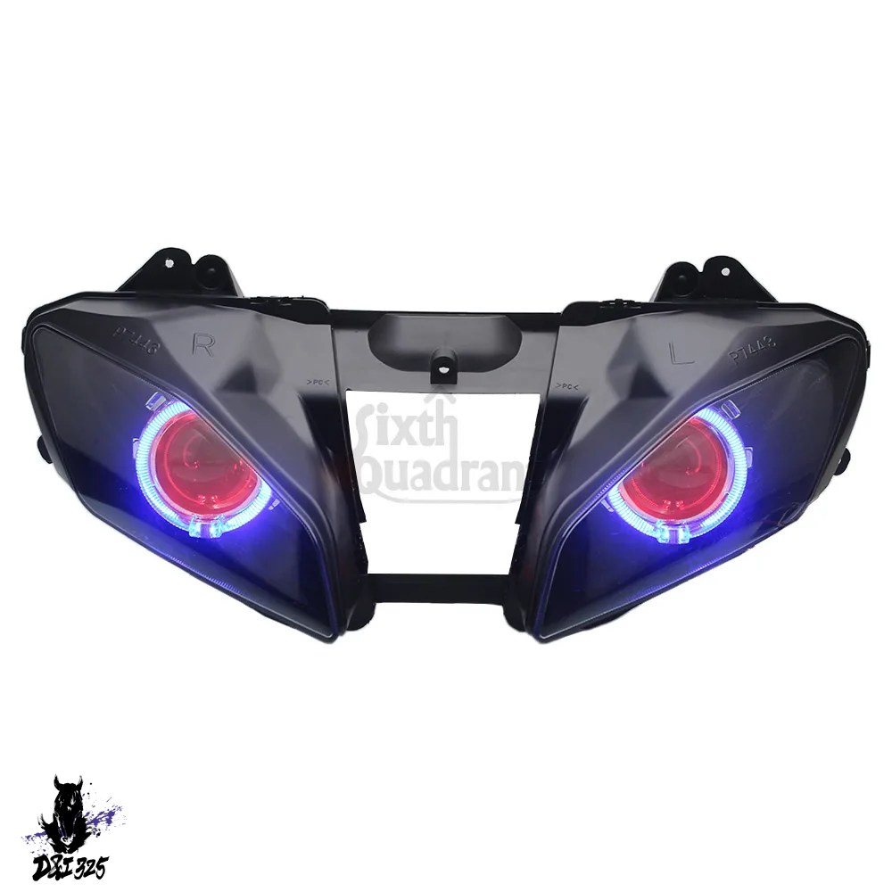 互換品  バイクフロント LED ヘッドライトアセンブリブルーエンジェルレッドデビルアイズ HID プロジェクター Hi/Lo ビームヘッドランプヤマハ YZF-R6._1