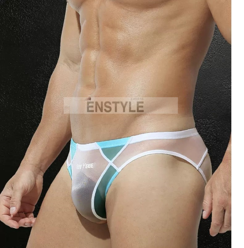 ビキニパンツ メンズ 超極薄 アイスシルク フロントノーシーム 配色切り替え フルバック エンスタイル enstyle ay787sj