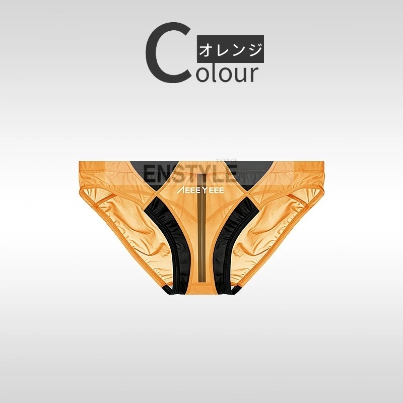 ビキニパンツ メンズ 超極薄 アイスシルク フロントノーシーム 配色切り替え フルバック エンスタイル enstyle ay787sj