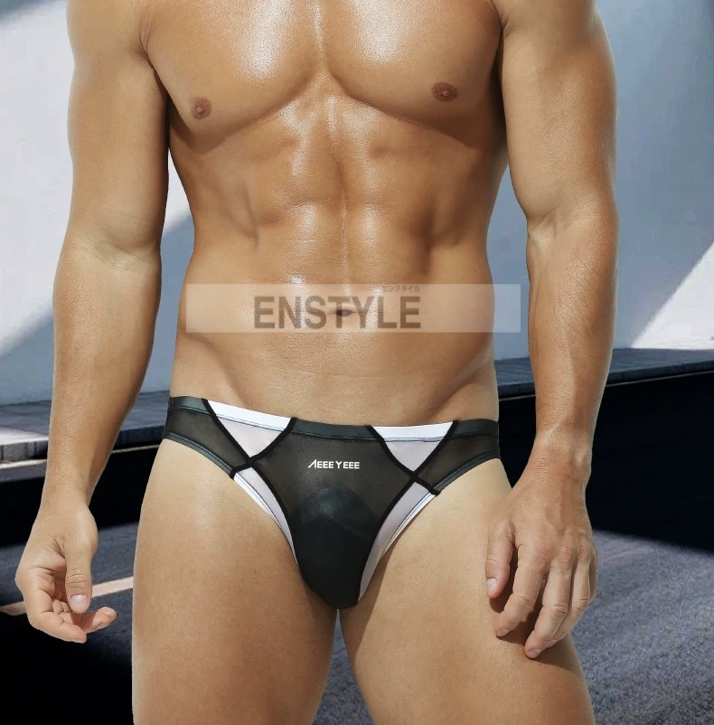 ビキニパンツ メンズ 超極薄 アイスシルク フロントノーシーム 配色切り替え フルバック エンスタイル enstyle ay787sj