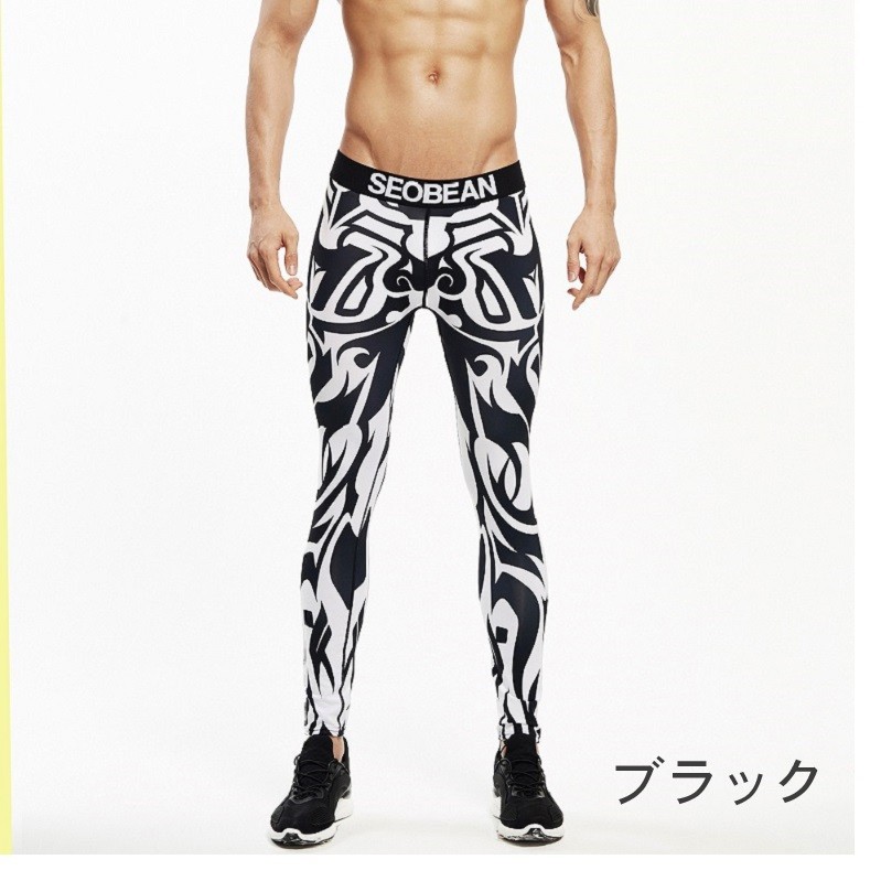  SEOBEAN 弾力 ストレッチ素材 総柄 メンズタイツ レギンス ロングスパッツ スウェットパンツ SB406 