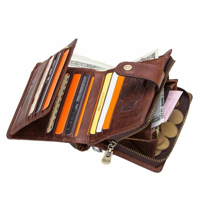 【新品未使用】本革レザー　ブラウン エトュープ　三つ折り財布 レザー 財布 メンズ 本革 牛革 三つ折り財布 三つ折り 小銭入れ お