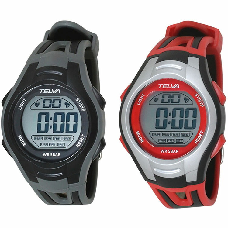 腕時計 TELVA テルバ デジタルウォッチ ストップウォッチ機能付き TE-D051 ブラック/レッド :S6684:生活雑貨 通販 ランデルストア  通販 