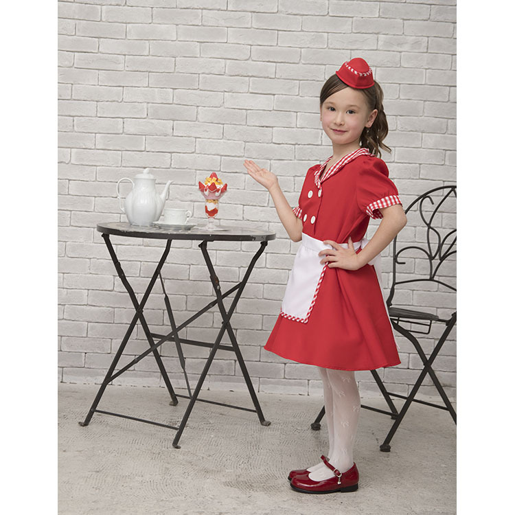 コスプレ ハロウィン キッズ HW レッドダイナーガール キッズ 100cm/120cm/140cm 衣装 仮装 コーデ ハロウィーン 子供 子ども  kids 子供用 ウエイトレス :z21043:生活雑貨 通販 ランデルストア 通販 