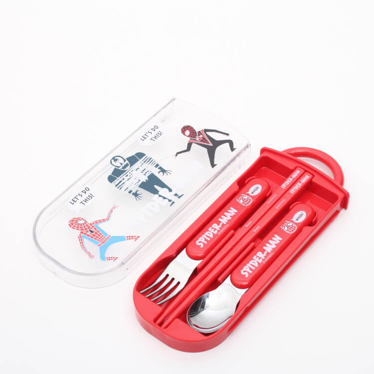 市場 キャラクター 赤系 スパイダーマン 三点セット スパイディ ケース付き フォーク Spiday スライド式 スプーン お箸