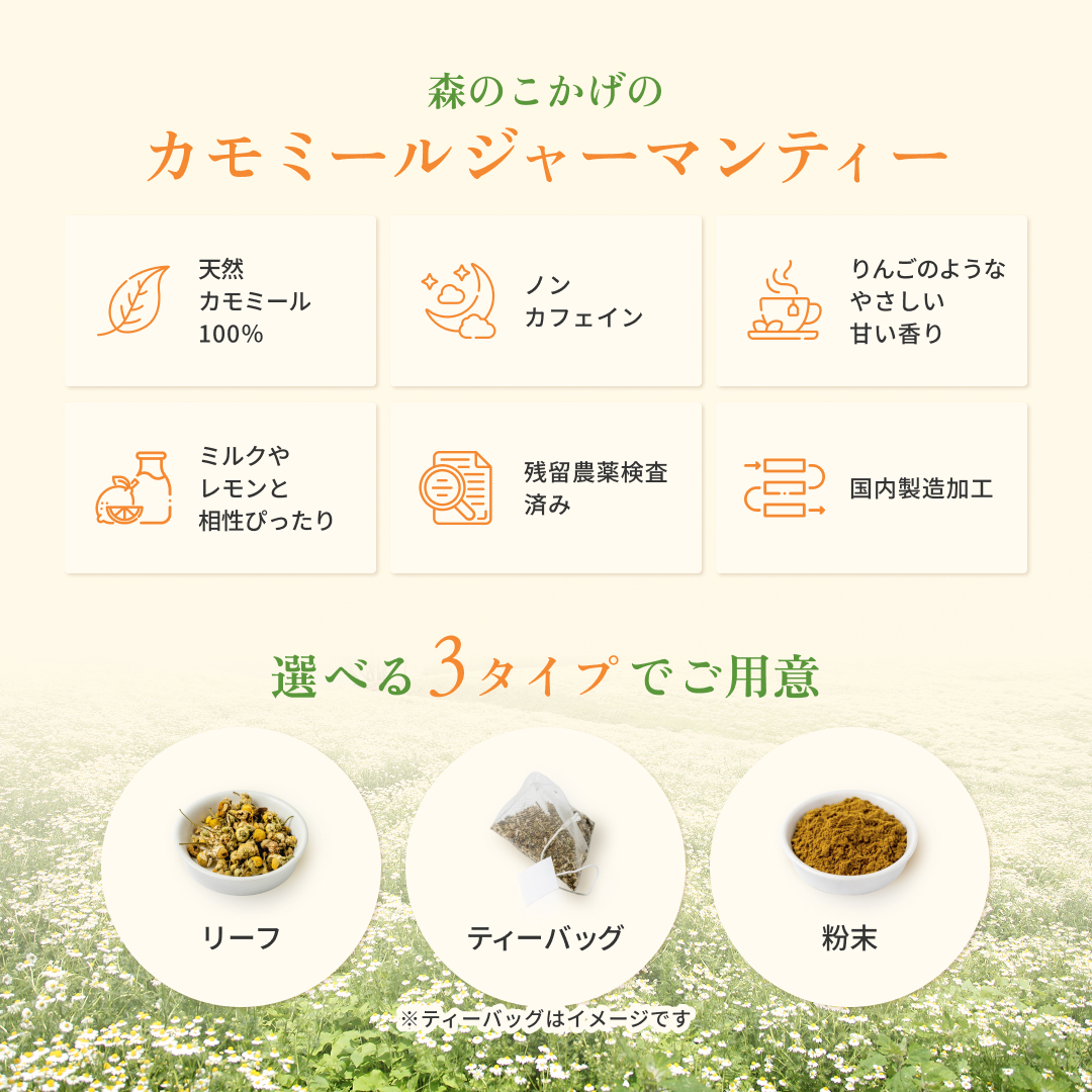 カモミール ジャーマンティー (60g) カモマイル (農薬検査済) 北海道 沖縄 離島も無料配送可 森のこかげ 売れ筋 売カモ 関連画像1