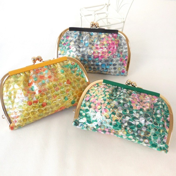 京都 浪速屋 長財布 pigエナメル L字ファスナー キーホルダー付 HARUBE