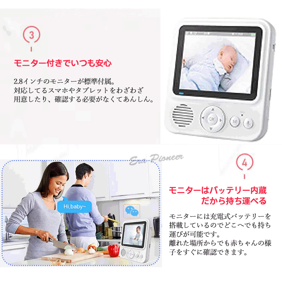 ベビーモニター 見守りカメラ ペットカメラ wifiなし モニター