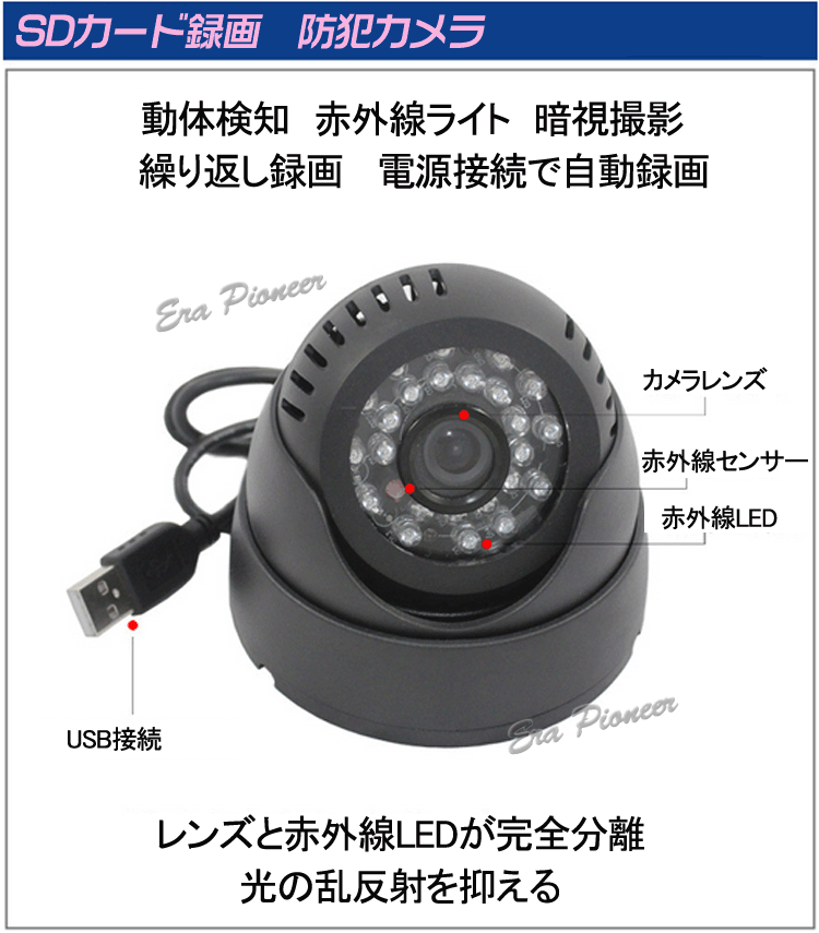 防犯カメラ SDカード録画 録音 赤外線 暗視 監視カメラ 128GB