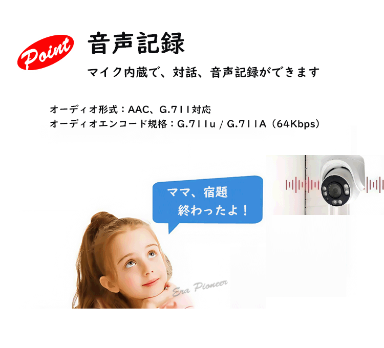 防犯カメラ 監視カメラ SDカード録画 録音 赤外線 LED 暗視 配線不要