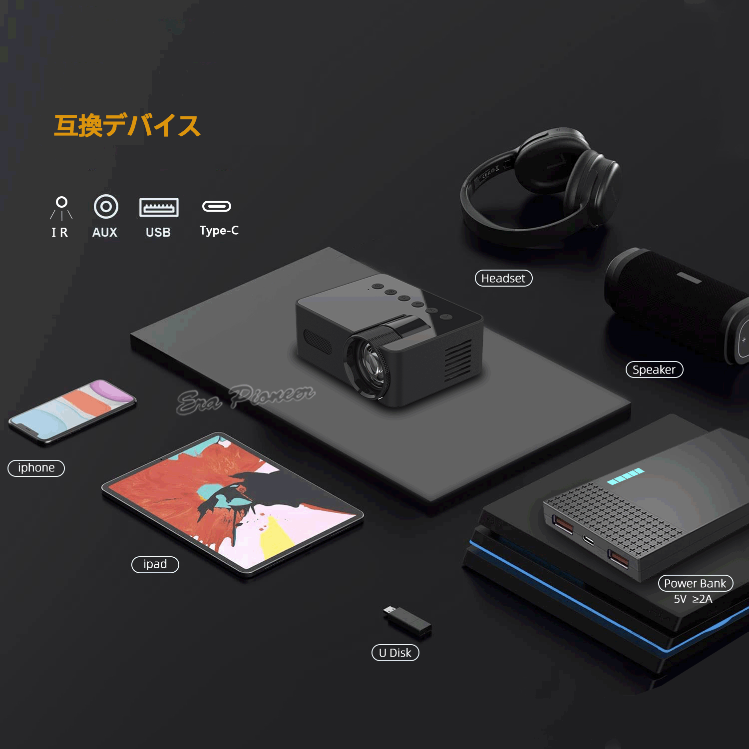 プロジェクター 小型 家庭用 天井 WiFi スマホ コンパクト ワイヤレスミラーリング 軽量 モバイルプロジェクター ミニプロジェクター  ホームシアター : yt100 : Era-Pioneer-Store - 通販 - Yahoo!ショッピング