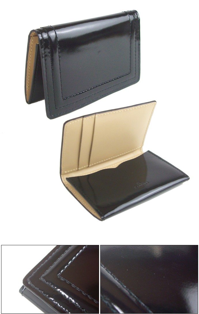 ASHFORD 本革 名刺入れ Enamel sheep エナメルシープ ブラック/ワイン ...