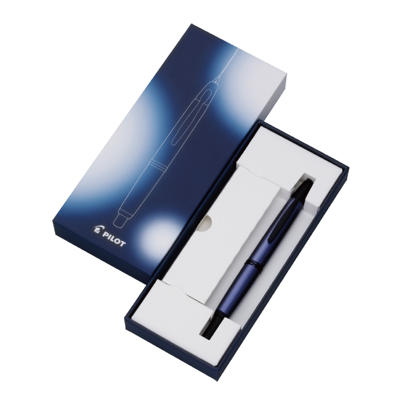 PILOT パイロット 万年筆 キャップレス M 中字 ダークブルー ノック式 パイロット ノック式万年筆 キャップレス ステンレス マットシルバー