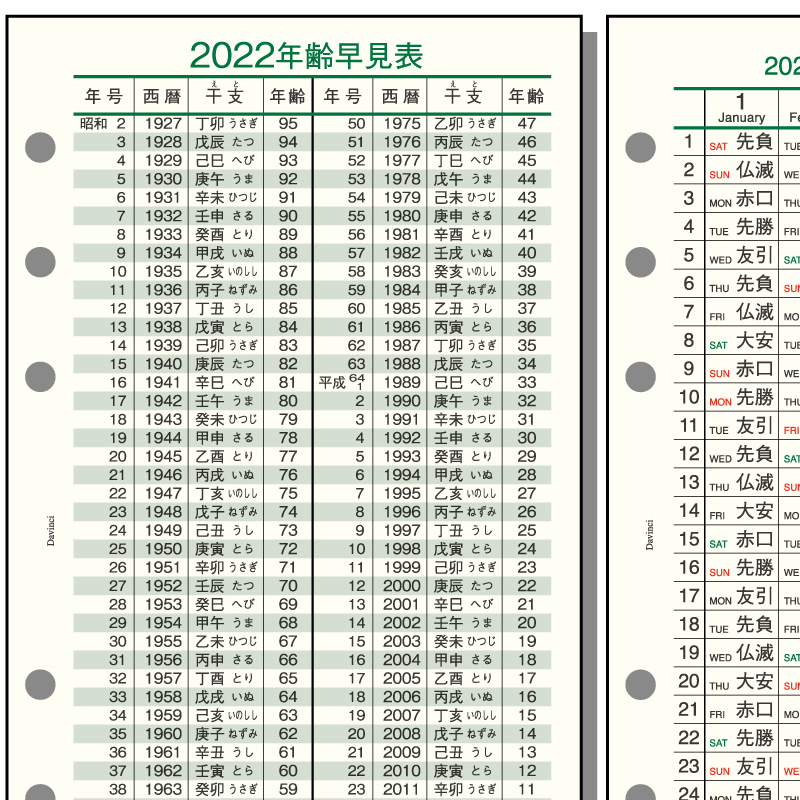 レイメイ 2022年 システム手帳リフィル ダヴィンチ バイブル 六曜年齢早見表 DR2228  :dr2228j4902562488905:ナガサワ文具センター - 通販 - Yahoo!ショッピング