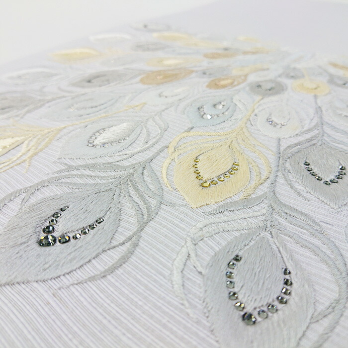 衿秀 公式 帯 名古屋帯 おび 九寸 仕立て上がり 孔雀 淡いグレー 刺繍  