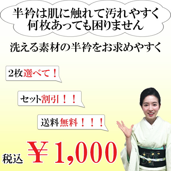 衿秀 公式 半衿 2枚セット 1000円 送料無料 税込 ぽっきり 半襟 はん