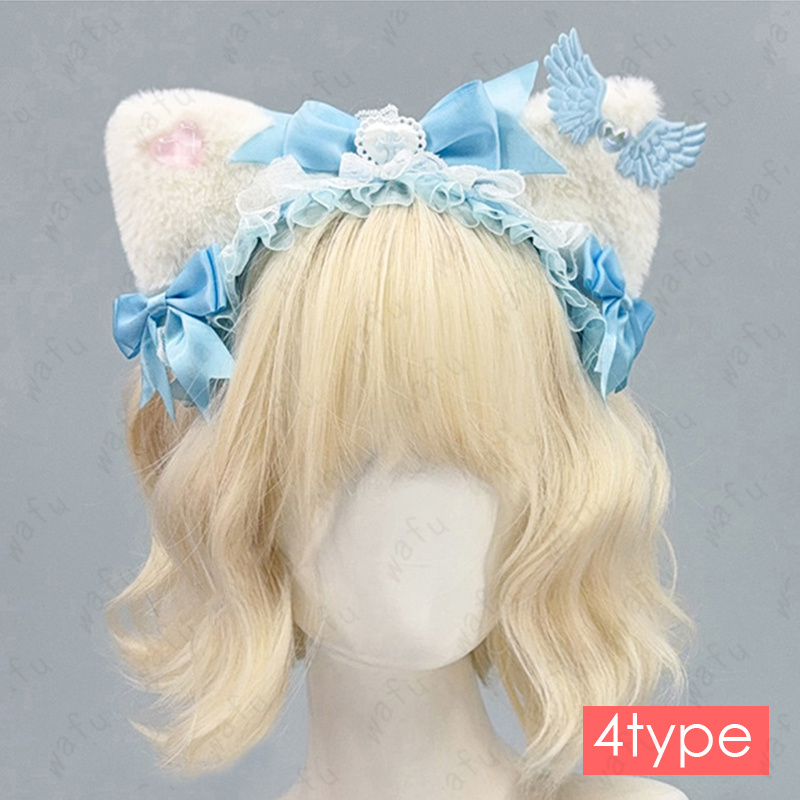 h223# ロリータ 猫耳 カチューシャ 4type 髪飾り ふわふわ リボン