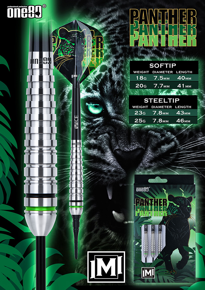 ダーツ バレル One80 パンサーM スティール 23g タングステン80