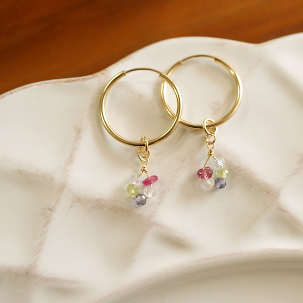 10200円 ゴールド 14K マルチ色石 メレダイア ピアス 4g 石目