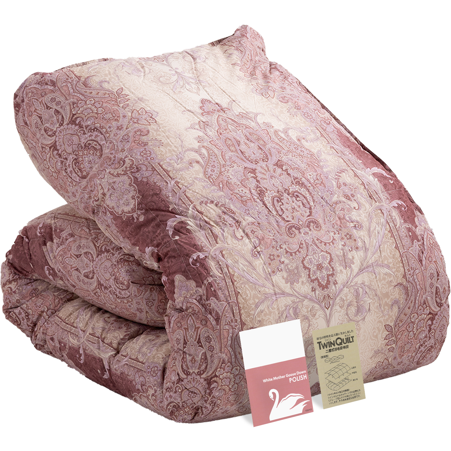 羽毛布団 シングル ポーランド産ホワイトマザーグース 軽量生地 25883ピンク 羽毛布団 シングル ポーランド産ホワイトマザーグース 軽量生地 25883
