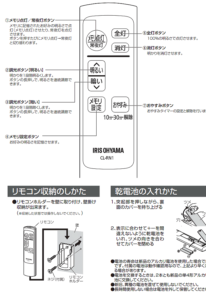 ☆「送料無料」アイリスオーヤマ CL-RN1 LEDシーリングライト用 メーカー純正専用リモコン 調光 タイマー 対応機種：CL6D-N1/CL8D -N1/CL12D-N1 :CLRN1:イーライン - 通販 - Yahoo!ショッピング