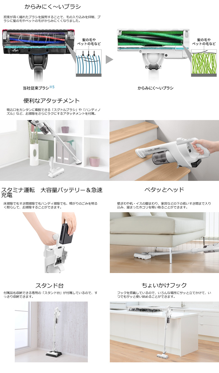 SHARP EC-AR11-W スティッククリーナー SHARP（シャープ） EC-AR11-W スティッククリーナー 1.2kgの軽量設計
