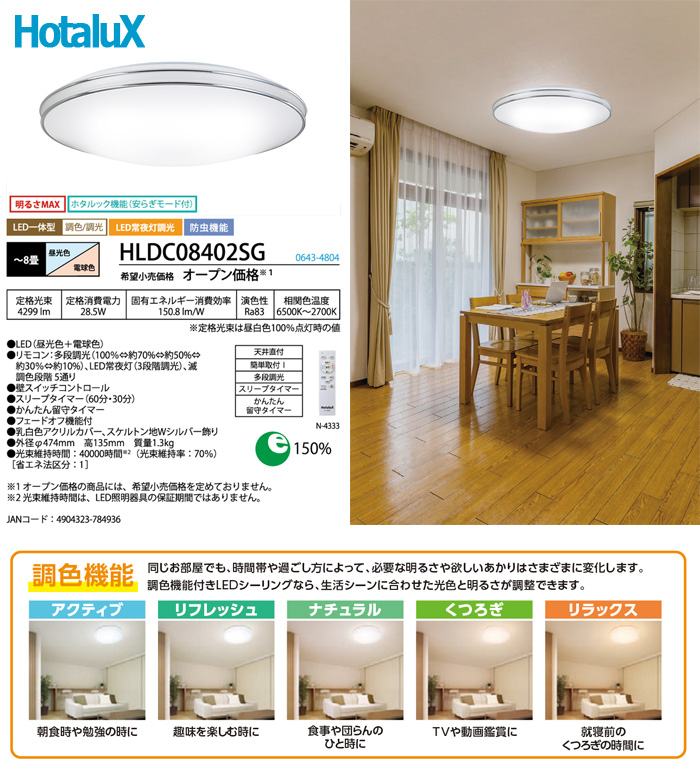 ホタルクス NEC HLDC08402SG LED シーリングライト 8畳 調光調色 日本