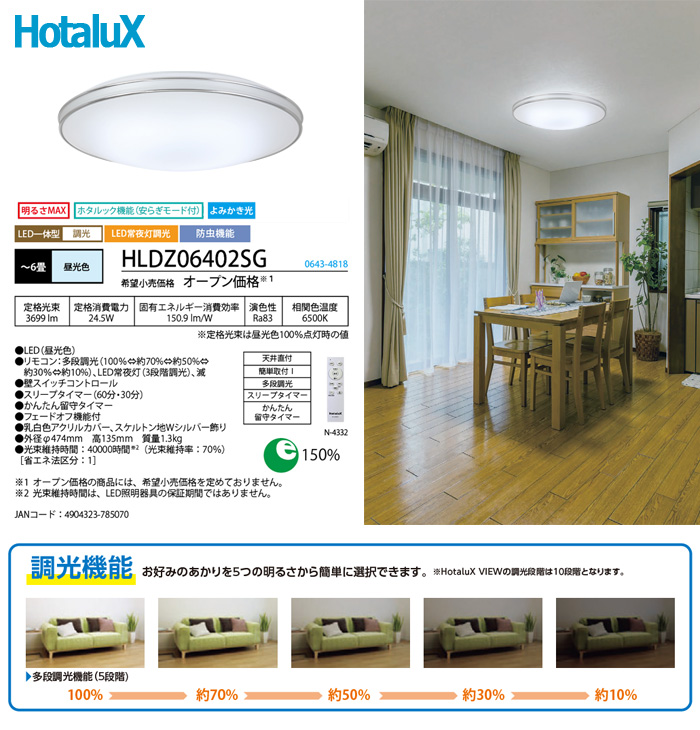 ホタルクス NEC HLDZ06402SG LEDシーリングライト 6畳 銀飾り 調光