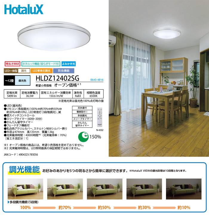 ホタルクス NEC HLDZ12402SG LEDシーリングライト 12畳 銀飾り 調光