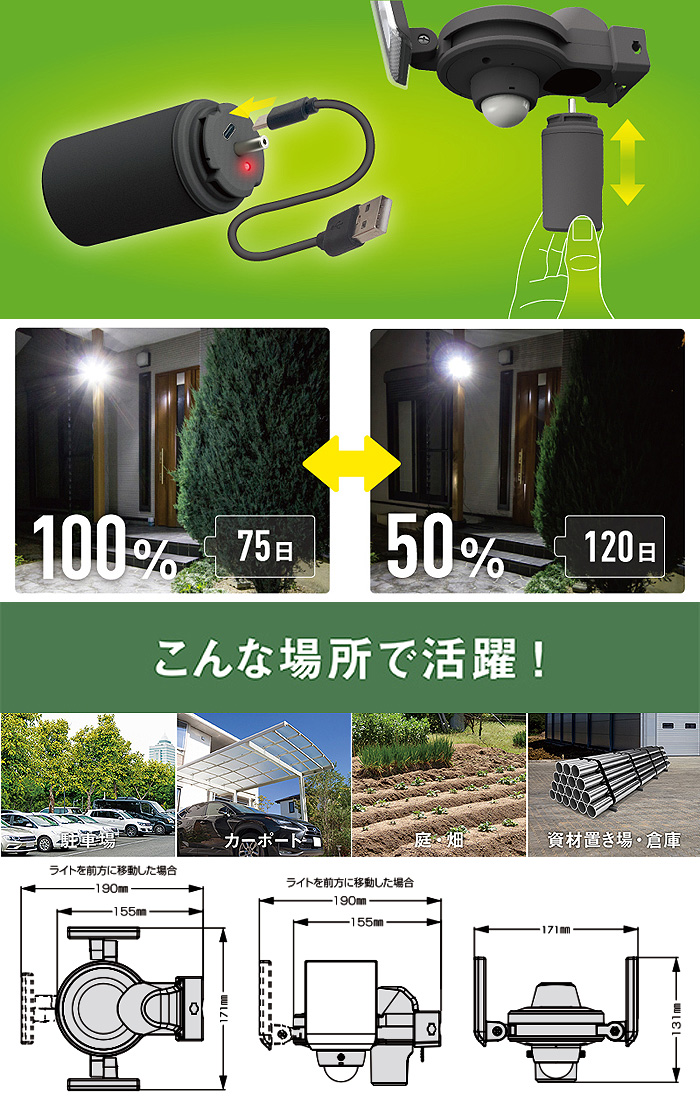 ムサシ musashi LED-RC820 LEDセンサーライト 5Wx2灯 スライド型