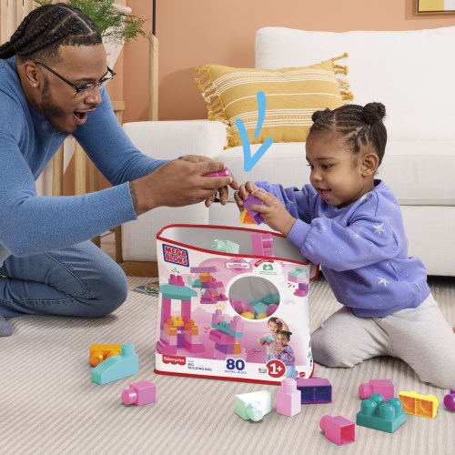 1才からのメガブロック たっぷり80個ブロックパック ピンクおもちゃ